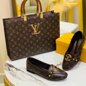 Luxury Combo Duo – LV-Inspired Handbag & Slippers Set for Women