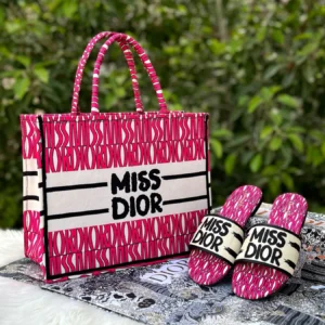 MISS Dior COMBO – Pink Stripes Edition (Bag + Slippers Set)