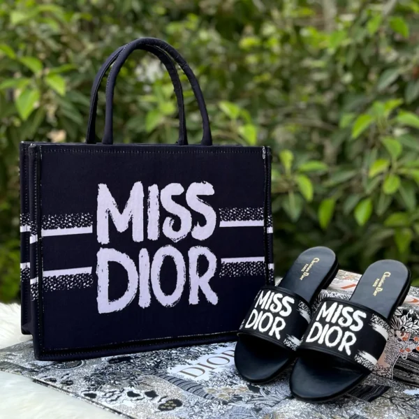 MISS DIOR COMBO – Jet Black Edition (Bag + Slippers Set)