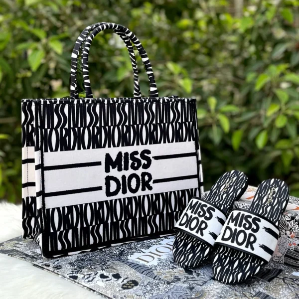 MISS DIOR COMBO – Black Stripes Edition (Bag + Slippers Set)