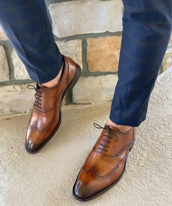 Men’s Premium Oxford Leather Shoes – Two-Tone Tan & Brown Finish - Image 2