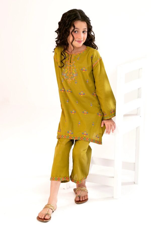 Olive Charm – Embroidered Girls 2PC Set