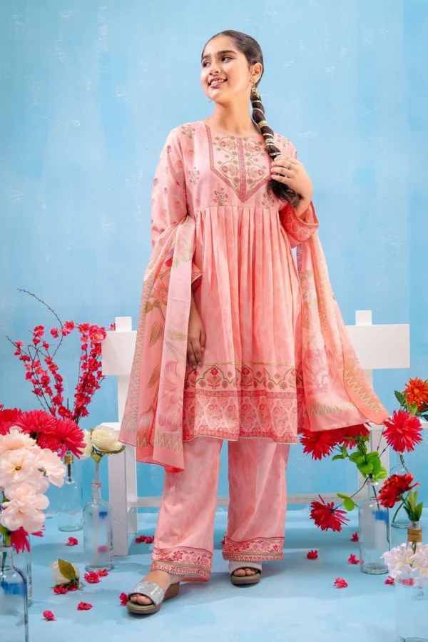 Powder Pink Grace – Swiss Lawn Digital Printed 3PC Suit - Image 2