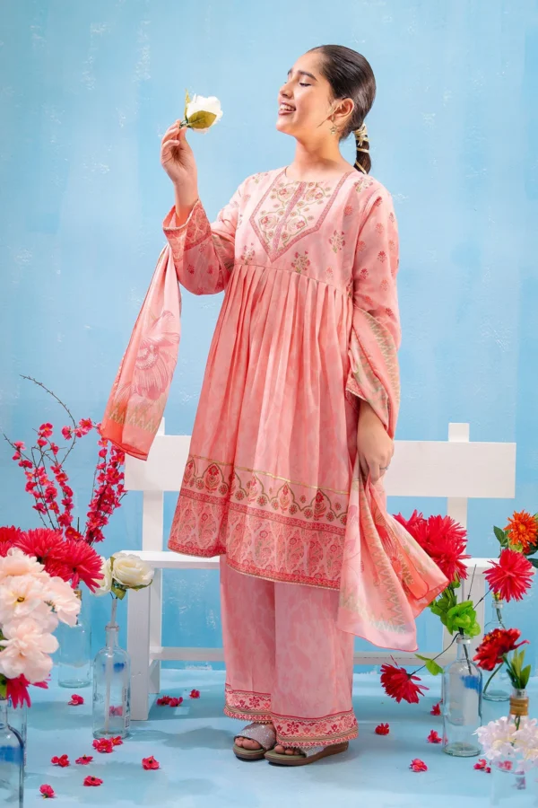 Powder Pink Grace – Swiss Lawn Digital Printed 3PC Suit - Image 3