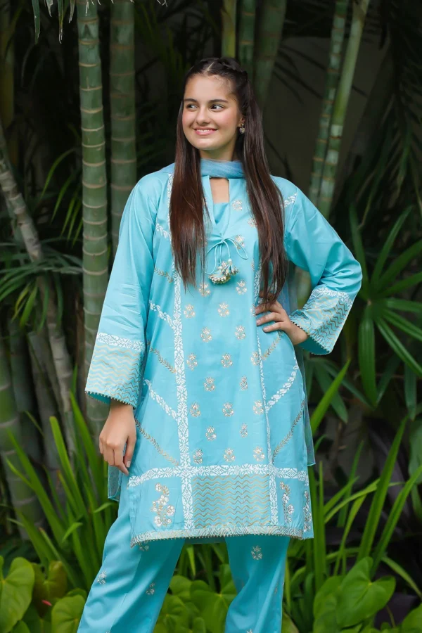 Azure Bloom – Cotton Printed 3PC Suit - Image 2