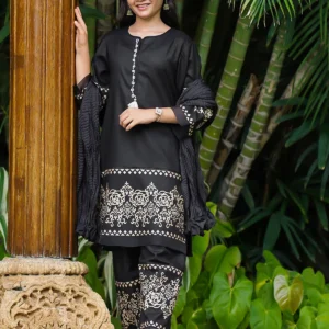 Midnight Grace – Cotton Printed 3PC Suit
