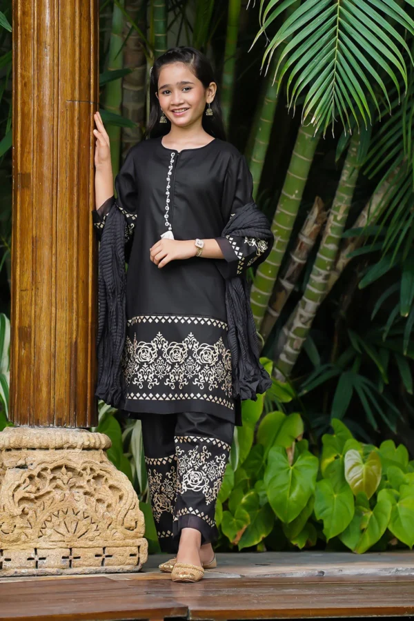 Midnight Grace – Cotton Printed 3PC Suit