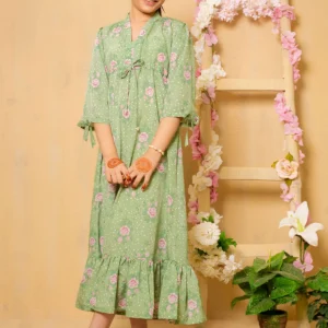 Emerald Breeze – Printed Georgette Dress