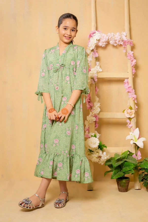 Emerald Breeze – Printed Georgette Dress