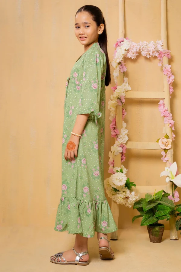 Emerald Breeze – Printed Georgette Dress - Image 3