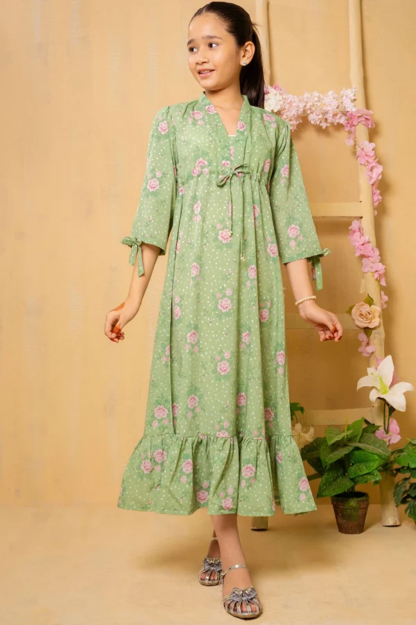 Emerald Breeze – Printed Georgette Dress - Image 4