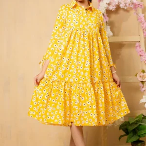 Golden Glow – Printed Georgette Dress