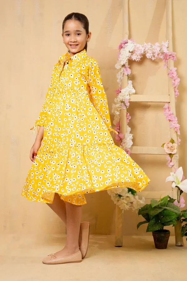 Golden Glow – Printed Georgette Dress - Image 2