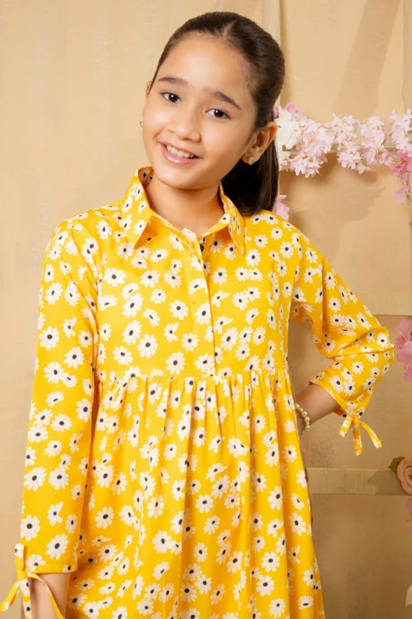 Golden Glow – Printed Georgette Dress - Image 3