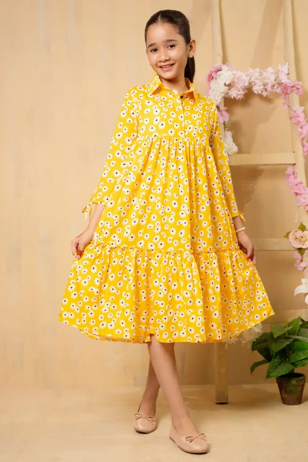 Golden Glow – Printed Georgette Dress - Image 4