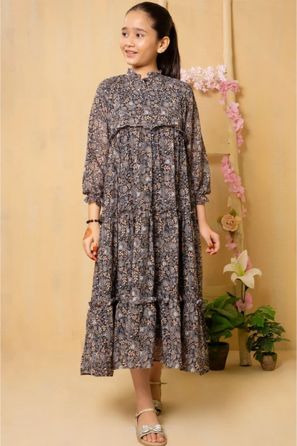 Midnight Grace – Printed Chiffon Dress