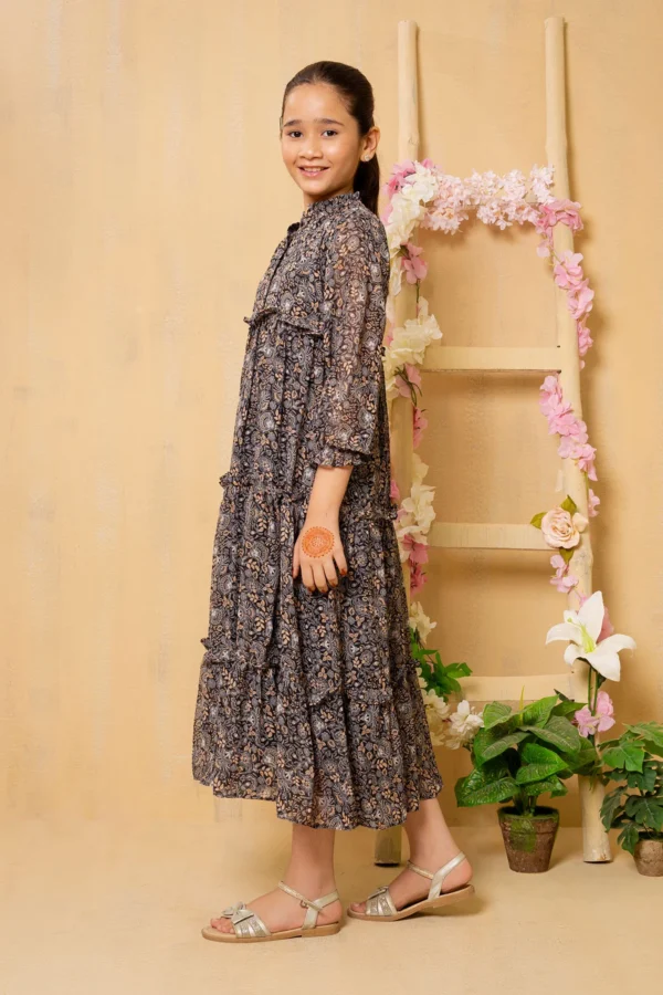 Midnight Grace – Printed Chiffon Dress - Image 2
