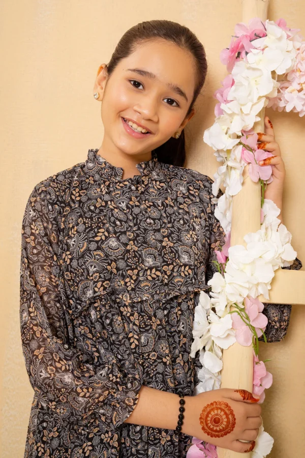 Midnight Grace – Printed Chiffon Dress - Image 3