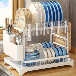 ldq 2 tier heavy duty stainless steel like dish drying rack - Temu United Arab Emirates - Color : White