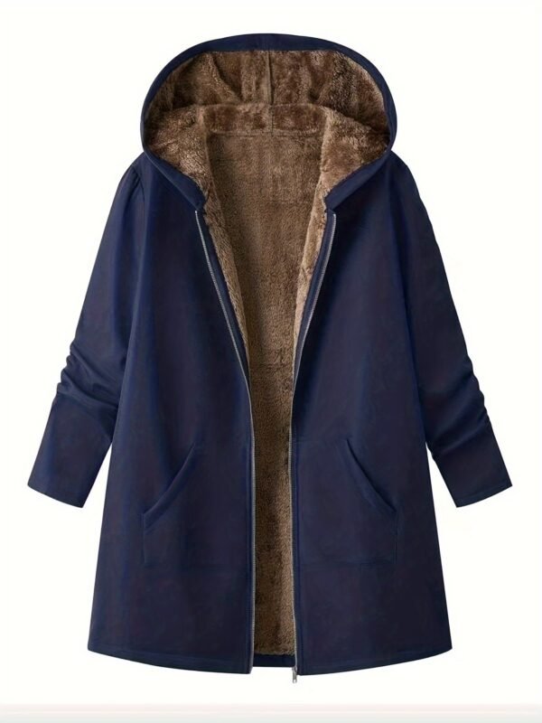 's Elegant Winter Jacket with -Like Collar & Cuff - Long Brown Coat, H-Line Silhouette, Full-Zip Front & Pockets, Machine Washable Outerwear for Fall and Cold Weather (No Dry Clean) - Image 3