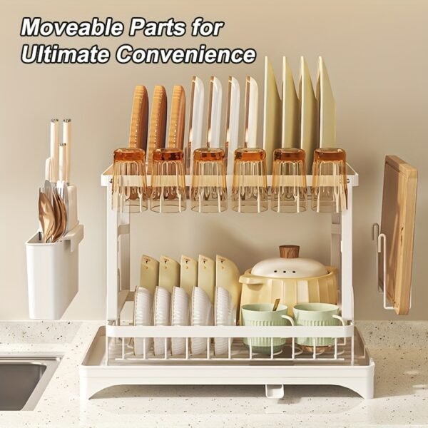 1pc URLUNA Dish Drying Rack for Kitchen Counter - 2-Tier Detachable Organizer with Cutlery Holder, Drainboard Tray, Cup & Cutting Board Storage, Space-Saving Design, Durable Plastic/Metal, Black, Kitchen Space Saver | Contemporary Kitchenware | Sturdy Construction - Image 8