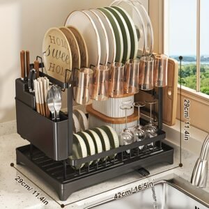 1pc dish drying rack kitchen counter 2 tier Tajjirbaba United Arab Emirates Color Black