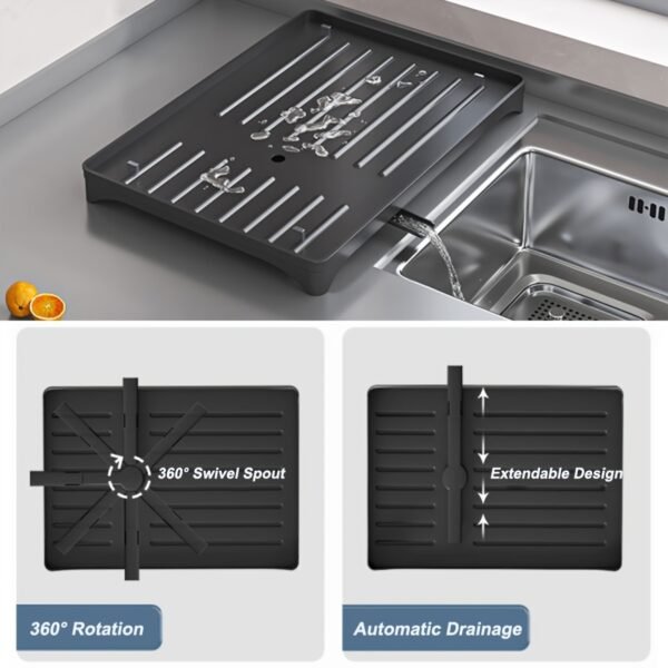 1pc URLUNA Dish Drying Rack for Kitchen Counter - 2-Tier Detachable Organizer with Cutlery Holder, Drainboard Tray, Cup & Cutting Board Storage, Space-Saving Design, Durable Plastic/Metal, Black, Kitchen Space Saver | Contemporary Kitchenware | Sturdy Construction - Image 7