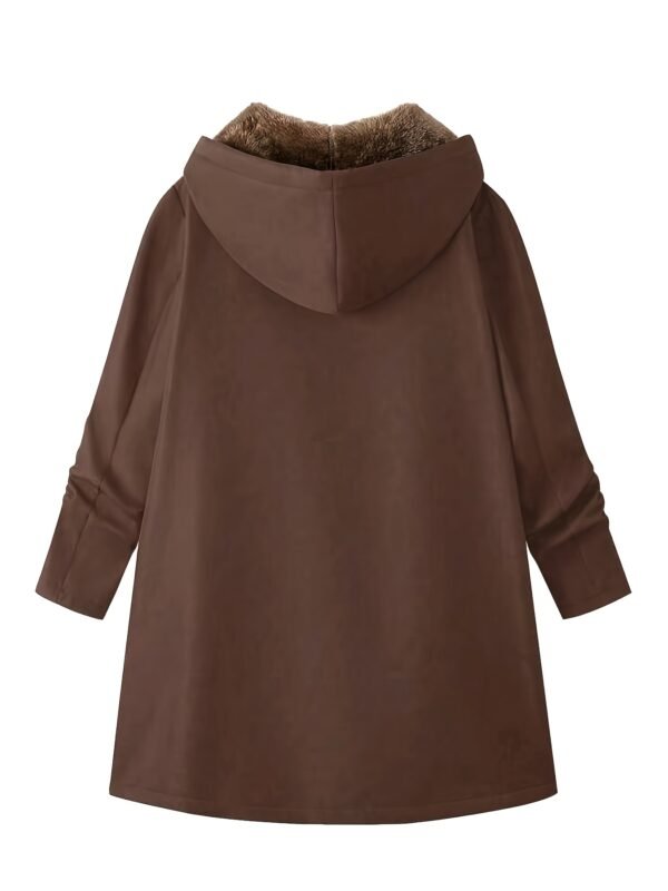 's Elegant Winter Jacket with -Like Collar & Cuff - Long Brown Coat, H-Line Silhouette, Full-Zip Front & Pockets, Machine Washable Outerwear for Fall and Cold Weather (No Dry Clean) - Image 10