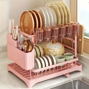 ldq 2 tier heavy duty stainless steel like dish drying rack - Temu United Arab Emirates - Color : pink