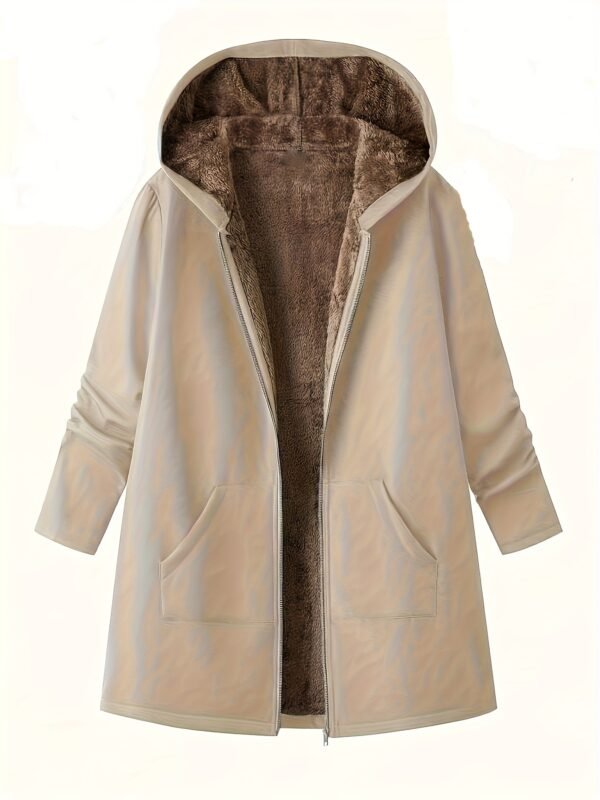 's Elegant Winter Jacket with -Like Collar & Cuff - Long Brown Coat, H-Line Silhouette, Full-Zip Front & Pockets, Machine Washable Outerwear for Fall and Cold Weather (No Dry Clean) - Image 6
