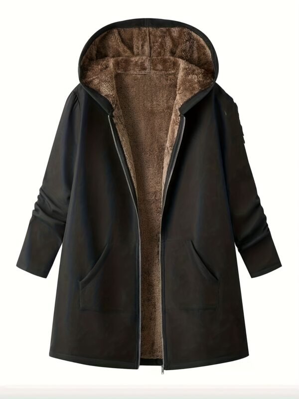 's Elegant Winter Jacket with -Like Collar & Cuff - Long Brown Coat, H-Line Silhouette, Full-Zip Front & Pockets, Machine Washable Outerwear for Fall and Cold Weather (No Dry Clean) - Image 4