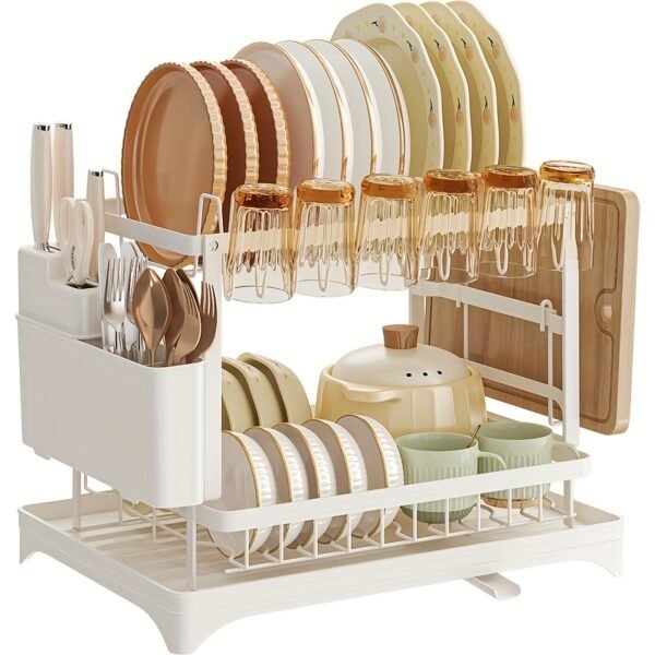 1pc URLUNA Dish Drying Rack for Kitchen Counter - 2-Tier Detachable Organizer with Cutlery Holder, Drainboard Tray, Cup & Cutting Board Storage, Space-Saving Design, Durable Plastic/Metal, Black, Kitchen Space Saver | Contemporary Kitchenware | Sturdy Construction - Image 9